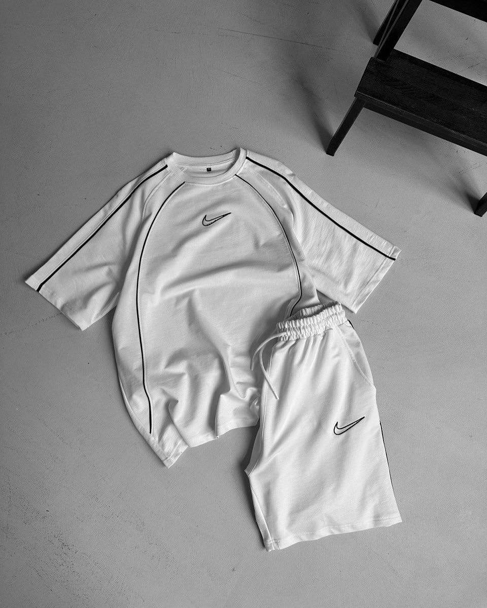 L I H A F beige shorts and tunic set, casual comfort, displayed on a hanger with a neutral background.